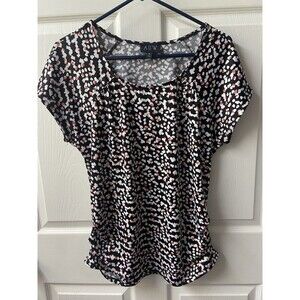 AUW Knit Top Womens Size Medium Black Red White Cap Sleeve Round NecK Casual